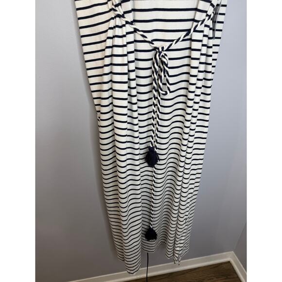 Coolibar Coral Way Sleeveless Midi Dress White/Navy Stripe Beach Vacation Sz L - Picture 3 of 15